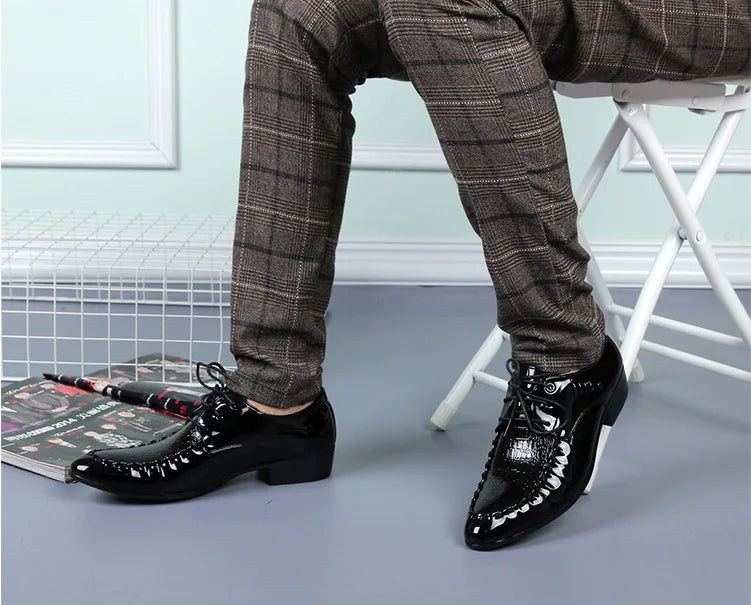 Men's  Dress Leather Shoes Lace-Up Wedding Party Shoes Mens Business Office Oxfords Flats Plus Size Men Fashion