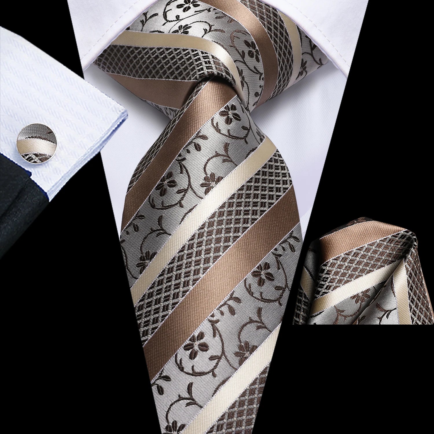 Hi-Tie Men's Ties Floral Paisley Handkerchief Cufflinks Tuxedo Accessories Classic Luxury Gift Ties For Party Dinner Wedding