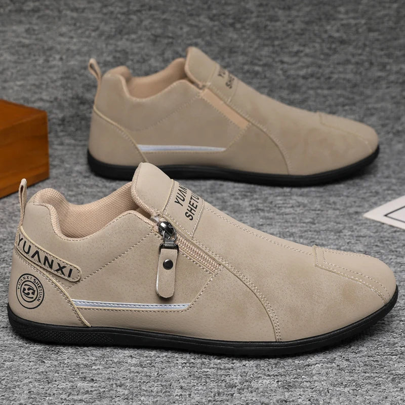 Mens Walking Shoes 2025 New Suede Leather Fashion Zipper Outdoor Hiking Shoes Anti Slip Wear-resistant Casual Sneakers for Men