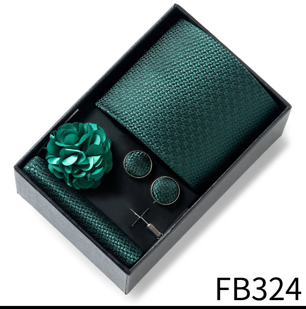 Luxury and Fashionable Men's Tie Gift Box Includes Tie, Handkerchief, Cufflinks, Tie Clip, Brooch