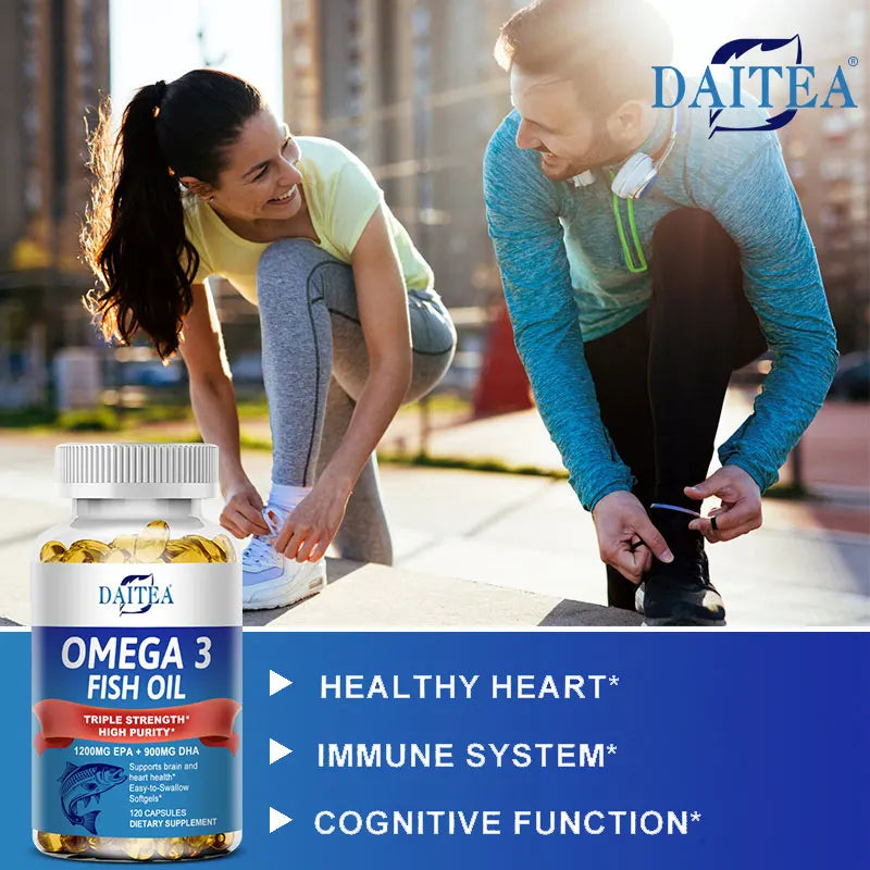 Daitea Triple Strength Omega 3 Fish Oil - Fish Oil Supplement with EPA & DHA Fatty Acids Premium Wild Caught, 30/60/120 Capsules