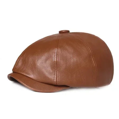 1 Pcs PU Leather Women Hat 2023 New Fashion Street French Artist Warm Beanie Cap Autumn Winter Retro Solid Color Black Beret