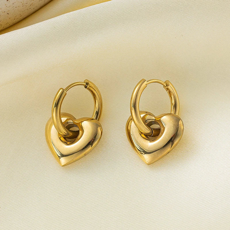 Stainless Steel Round Star Moon Heart Pendant Hoop Earrings for Women Fashion Classic Y2K Jewelry Gold Silver Color Earring