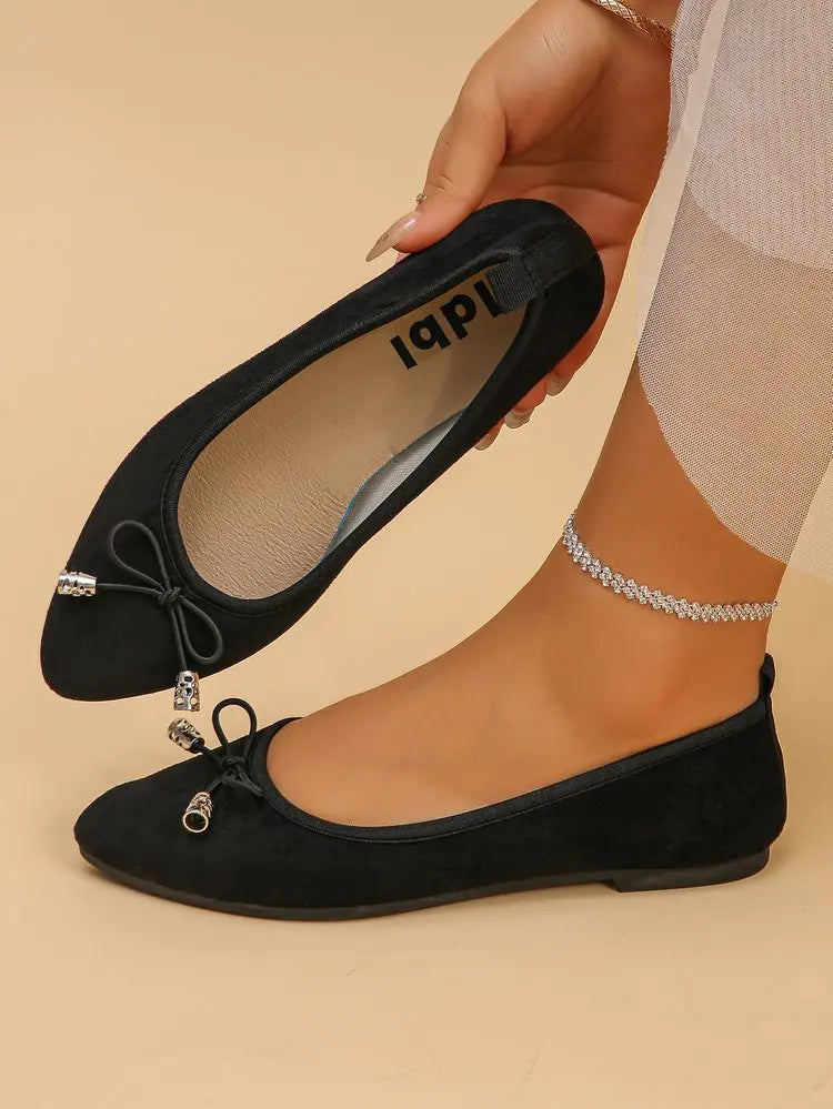 Women's Elegant Pointed Toe Ballet Flats with Bowknot Decor Slip-On Dress Shoes for Office Wedding Party Daily Casual Footwear