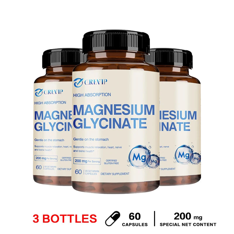 Magnesium Glycinate 200mg - Helps with Stress, Muscle, Sleep, Joints, Bones, Immune and Cardiovascular Health