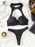 SINGREINY Women Sexy Bra&Briefs Lingerie Sets 2024 European Halter Backless Hollow Out Underwear Sensual Two Pieces Suits