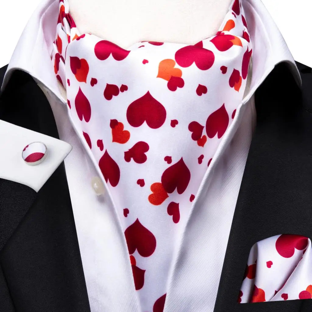 Hi-Tie Mens Ascot Black Pink Blue Red Gold Green Purple White Cravat Tie Hanky Cufflinks for Male Wedding Business Prom