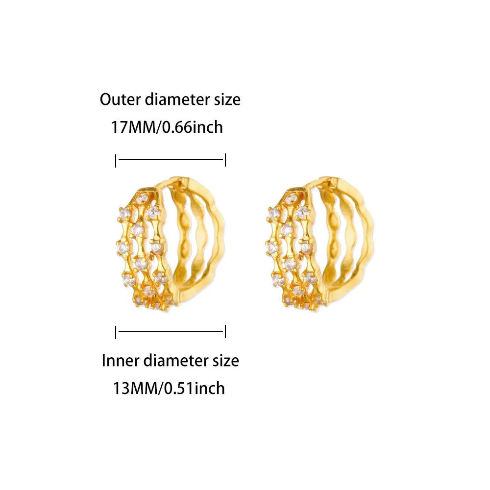 Cubic Zirconia Hoop Earrings For Women Luxury Crystal Zircon Gold Color Stainless Steel Earring Jewelry Wedding Party Gift