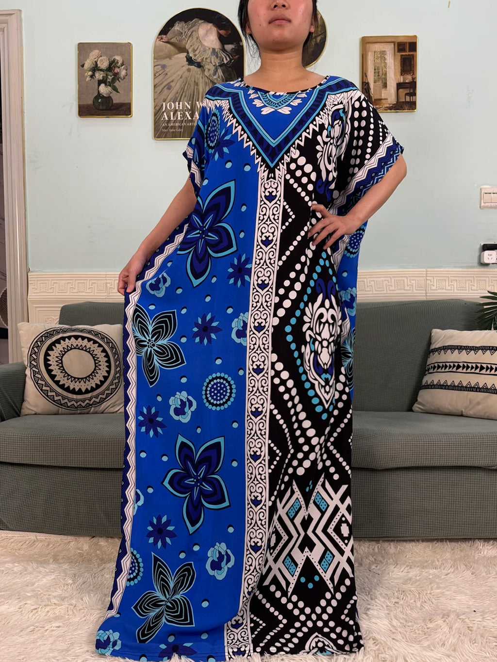 Muslim Abayas For Women 2025 Cotton Floral Printed Loose Caftan Marocain Femme Robe Eid Islam African Dresses With Pocket Scarf