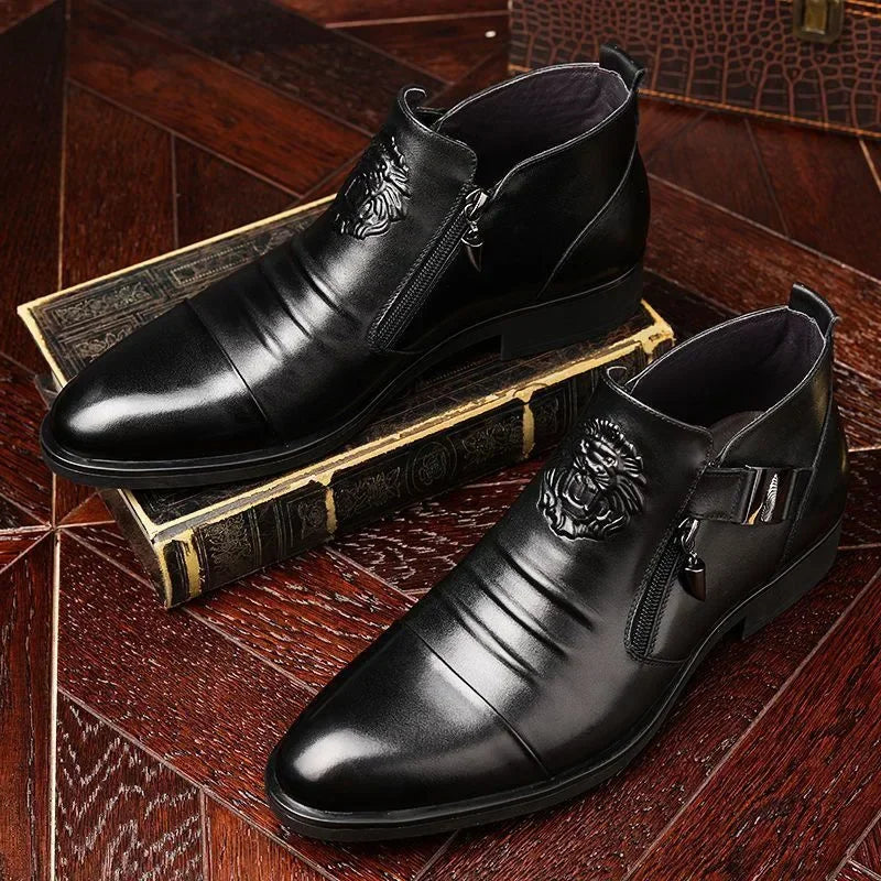 Men's Shoes Trendy Men Boots Luxury High Quality Leather Embossing Men's Boots Zip Male Leather Shoes Hard-Wearing Work Footwear