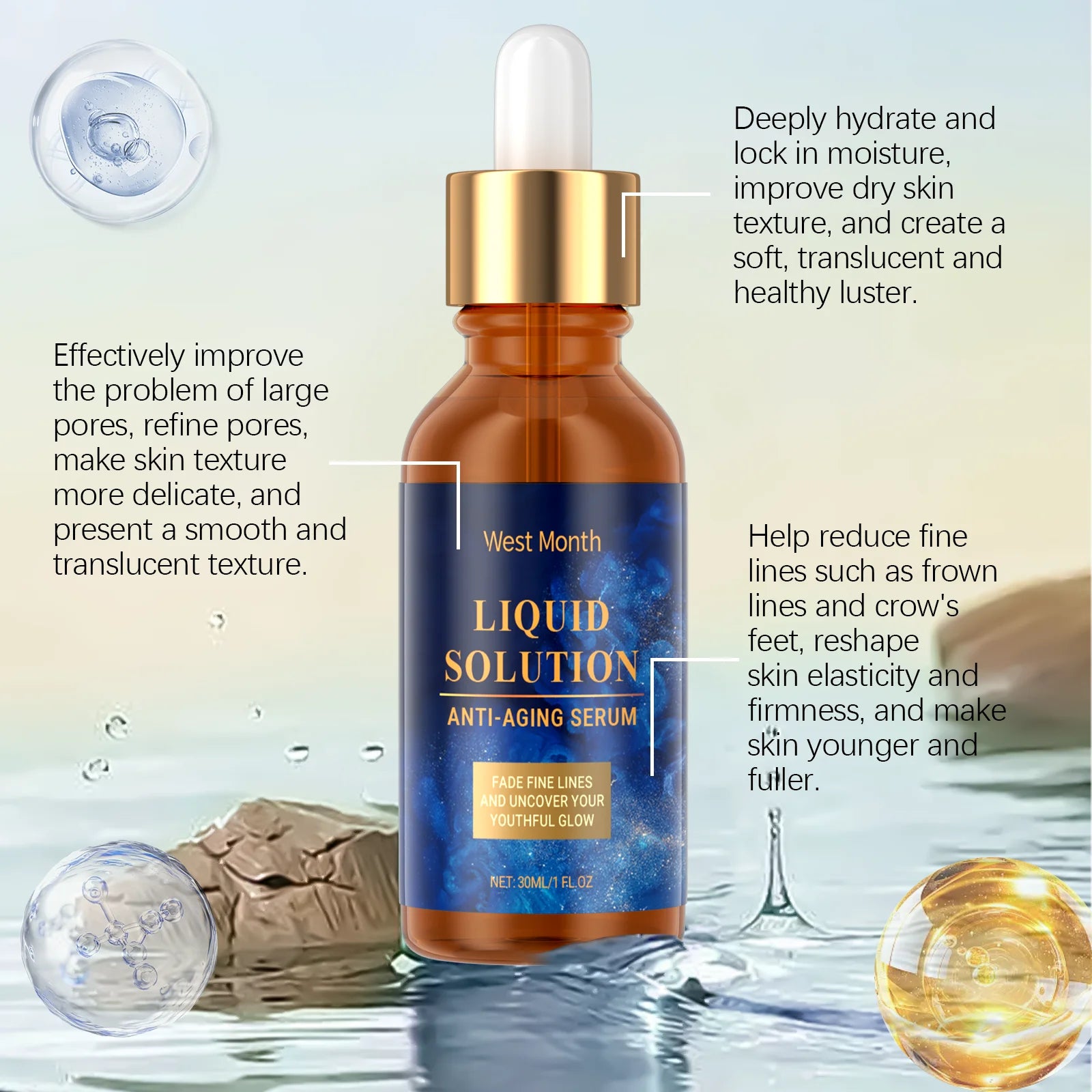 Firming Facial Serum, smooths pores, hydrates, nourishes, repairs, moisturizes, and improves roughness