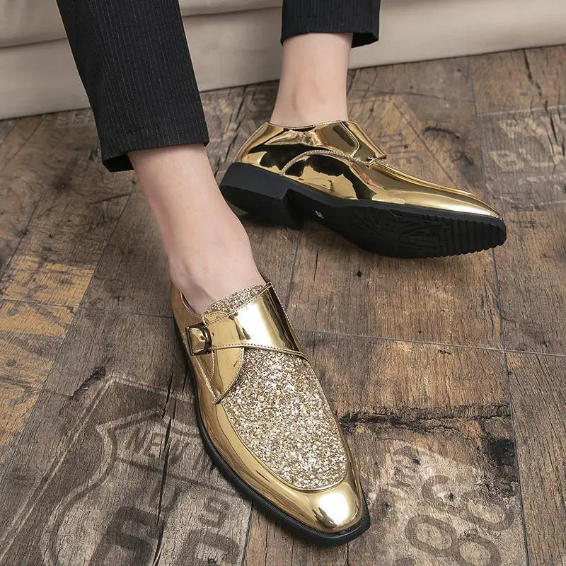 Luxury Men's Leather Shoes High Quality Gold Dress Shoes for Men Italian Brand Oxford Shoes Fashion Big Size Party Wedding Shoe