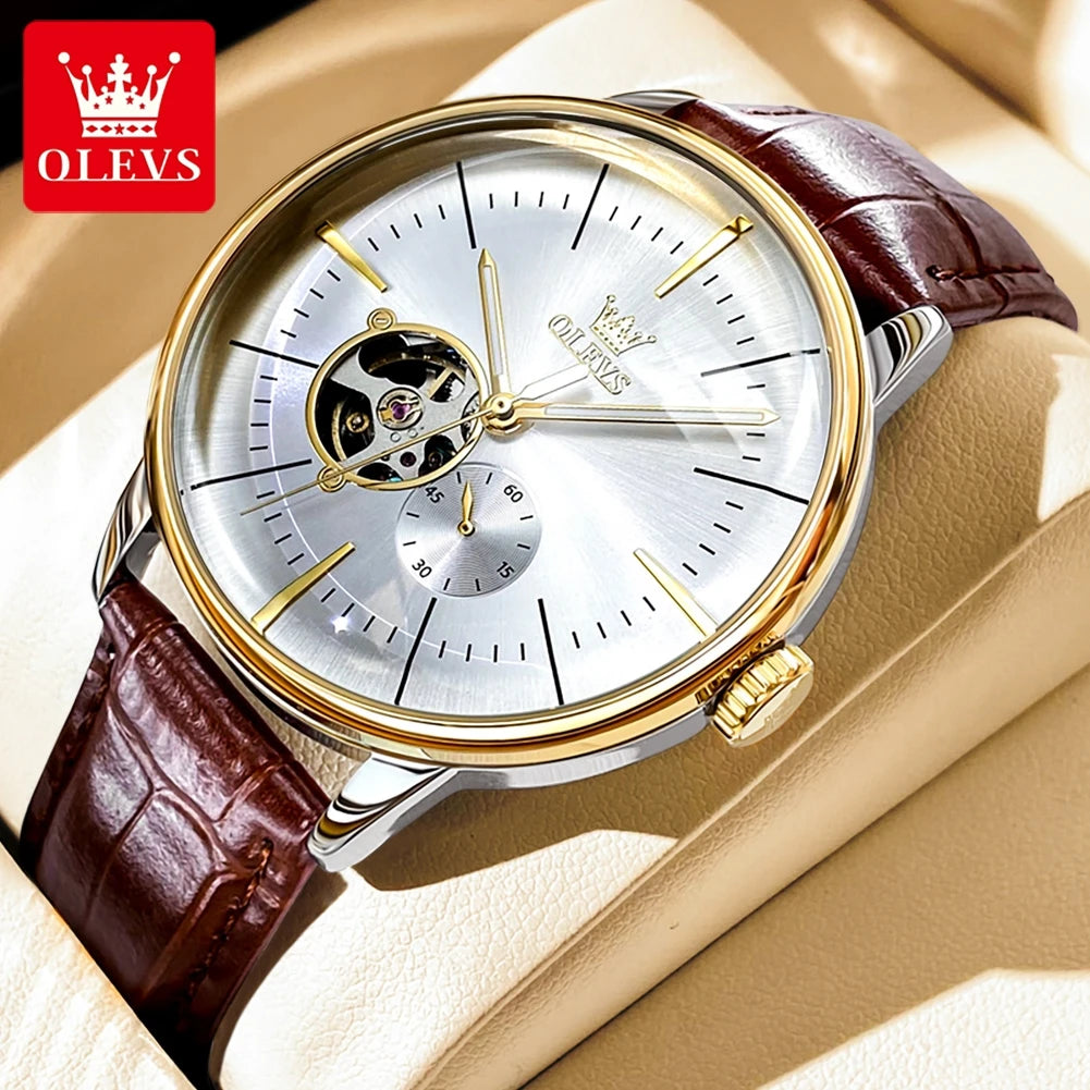 OLEVS 6708 Mechanical Watch for Men Fashion Arched Glass Automatic Men's Watches Hollow Simple Luxury Brand Original Man Watch