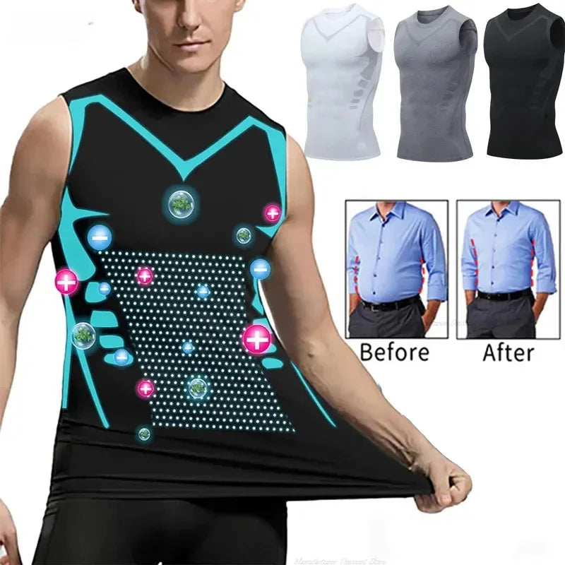 Men's Compression Shirt Tummy Control Muscle Support Quick-Dry Ice Silk Workout Vest Slimming Body Shaper Tank Top Gym Running