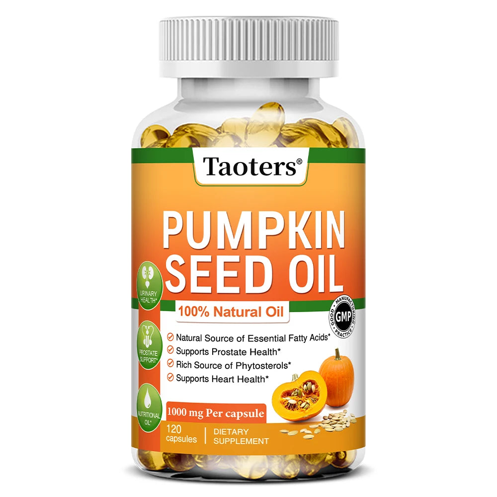 Pumpkin Seed Oil Capsules - Supports Prostate, Urinary Tract, Bladder Health, and Promotes Hair Growth - 120 Capsules