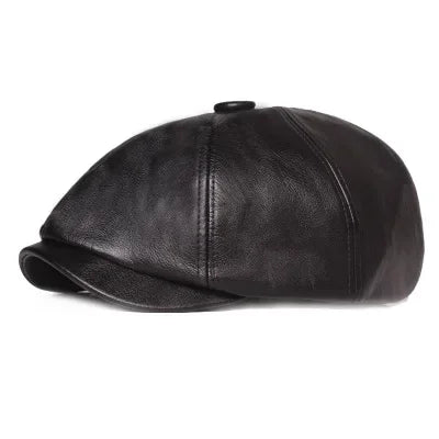 1 Pcs PU Leather Women Hat 2023 New Fashion Street French Artist Warm Beanie Cap Autumn Winter Retro Solid Color Black Beret