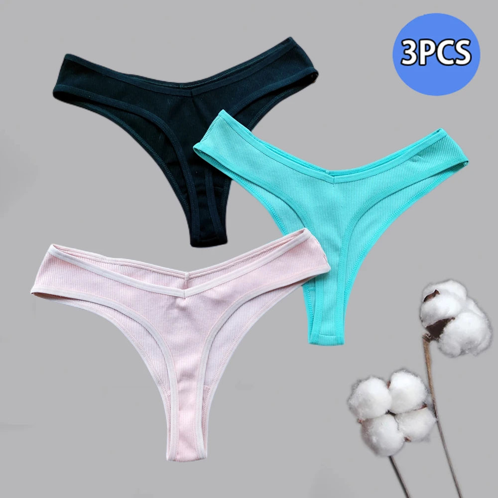 3Pcs/Set Cotton Thongs Women's Panties Sexy Low Waist G-String Briefs Comfortable Seamless Underpants Female Fast Shipping