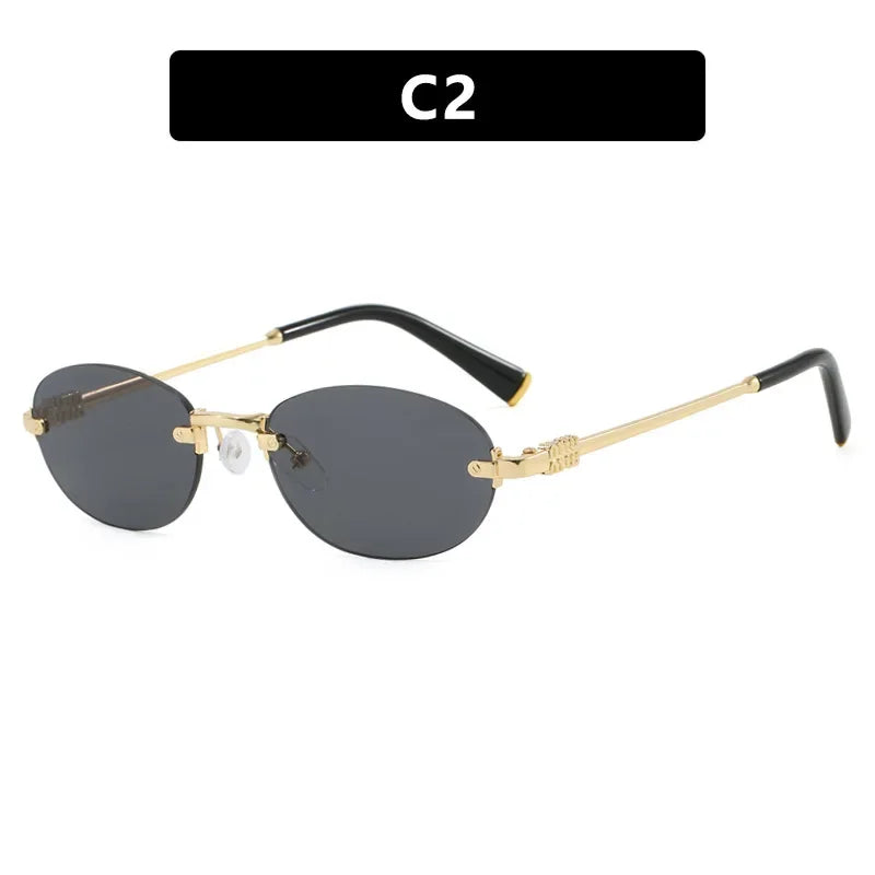New Fashionable Oval Frameless Sunglasses UV400 UV Protection Glasses Fashionable Street Style Outdoor Driving Travel Sunglasses