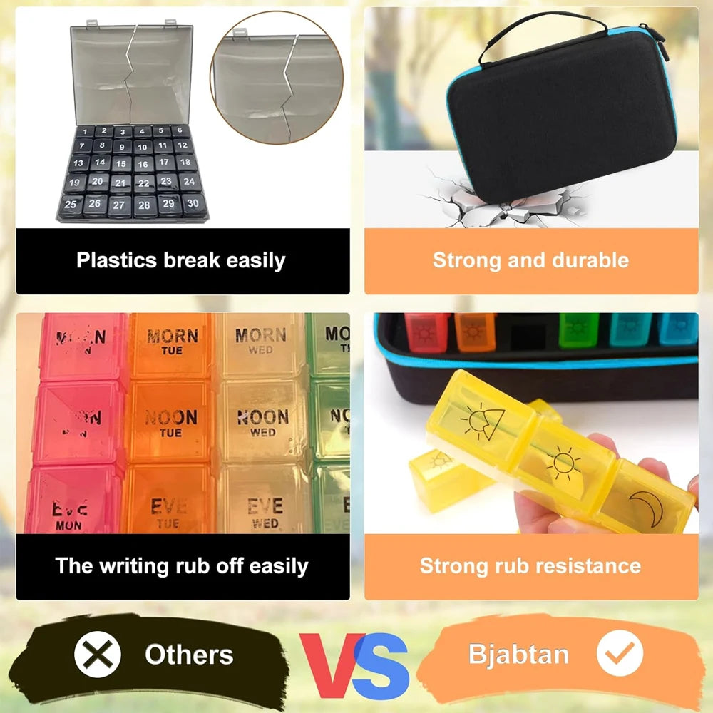 Pills Box Organizer with Travel Case, Monthly Medicine Organizer with 32 Daily Compartments for Vitamin, Fish Oil & Supplements