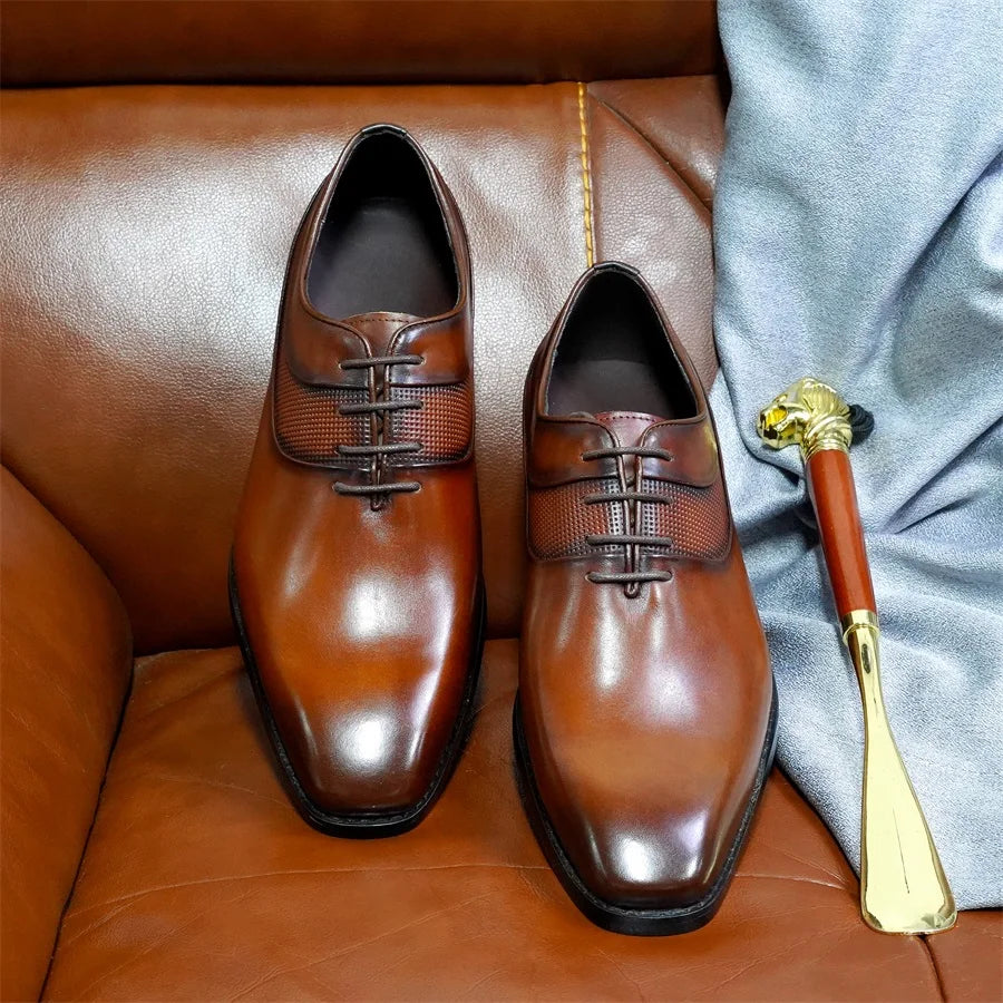 High-end Men's Oxford Shoes Genuine Leather Handmade Lace Up Pointed Toe Dress Leather Shoes Wedding Party Men's Business Shoes