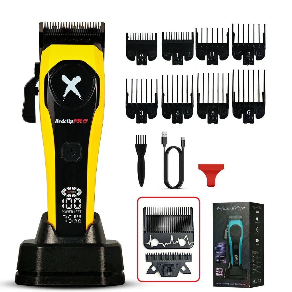 Professional BRDCLIP 619 Hair Clipper 7500RPM Precision Steel Sharp-angled Blades LCD Display Charging Base Hair Cutting Machine