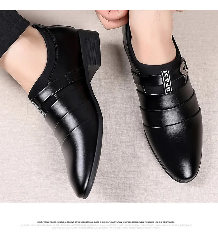 Classic Leather Shoes for Men Slip on Pointed Toe Oxfords Formal Wedding Party Office Business Casual Dress Shoes Men's Loafers