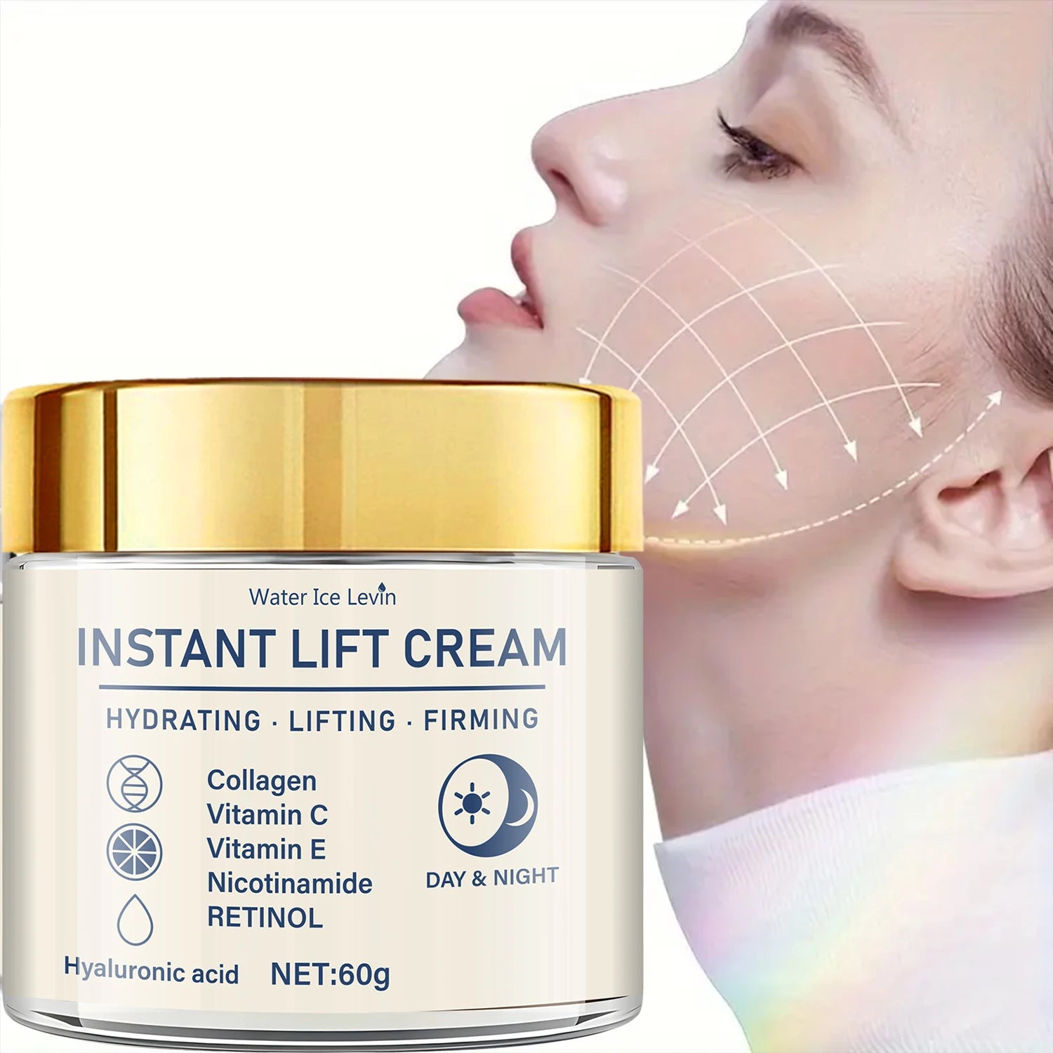 Facial Firming and Lifting Cream - Rich in Hyaluronic Acid and Retinol, Tightens and Lifts the Skin, Moisturizes the Skin, Suitable for All Skin Types, Daily Skincare Product
