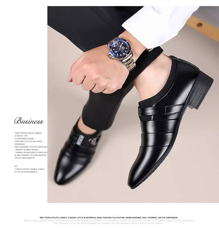Classic Leather Shoes for Men Slip on Pointed Toe Oxfords Formal Wedding Party Office Business Casual Dress Shoes Men's Loafers