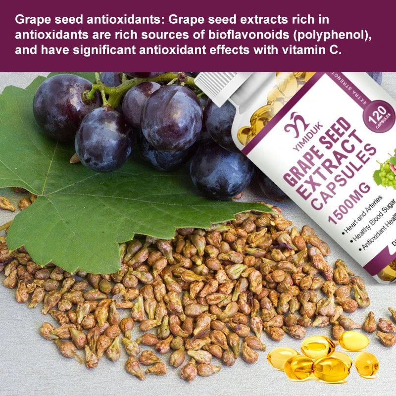 Premium Grape Seed Extract Supplement, with Vitamin C, Support Skin Elasticity, Improves Circulation, Promotes Brain Health