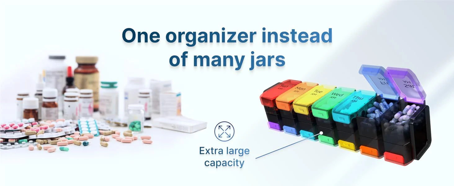 Extra Large Weekly Pill Organizer 2 Times a Day Am Pm 7 Day Oversized Daily Vitamin Organizer Pill Container Medicine Holder