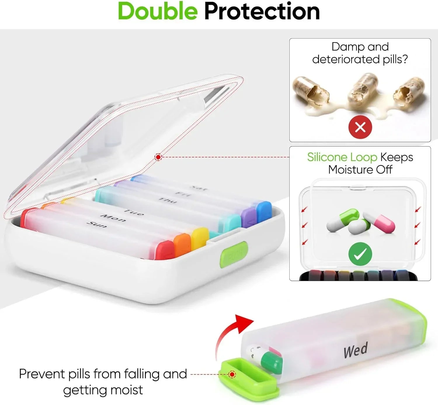 Medicine Box Weekly Pill Organizer Pill Box 7 Day with One-Side Large Openings for Easy to Use Case for Medication Vitamins Fish