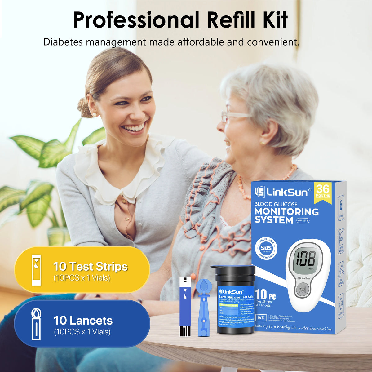 LinkSun G-425-1/-2/-3 Glucosemeter Monitor Complete Kit 10/50/100pcs Test Strips Blood Sugar Tester Diabetes Blood Glucose Meter