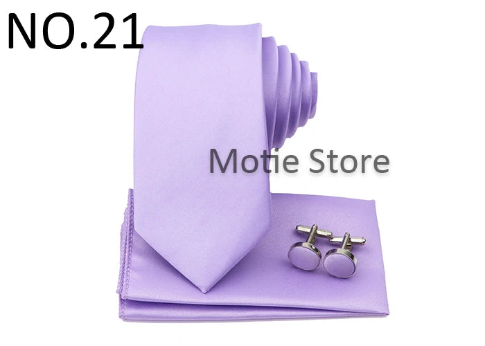 Men's Colorful Polyester Necktie Bowtie Cufflink Brooch Set Sage Green Pink Ties Business Wedding Party Shirt Accessories Gift