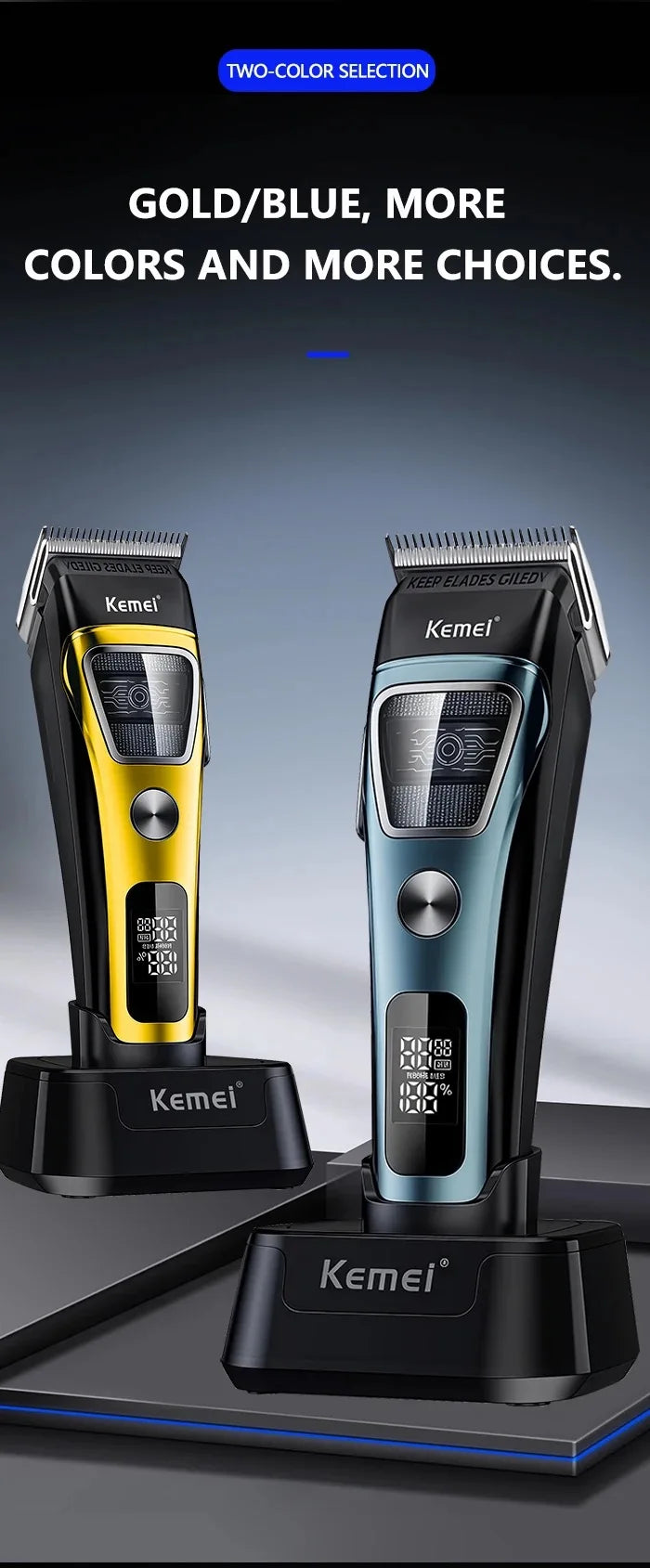 Kemei Professional Barber Hair Clippers Rechargeable Cordless Powerful Trimmer Men Electric Hair Cutting Machine Grooming Kit