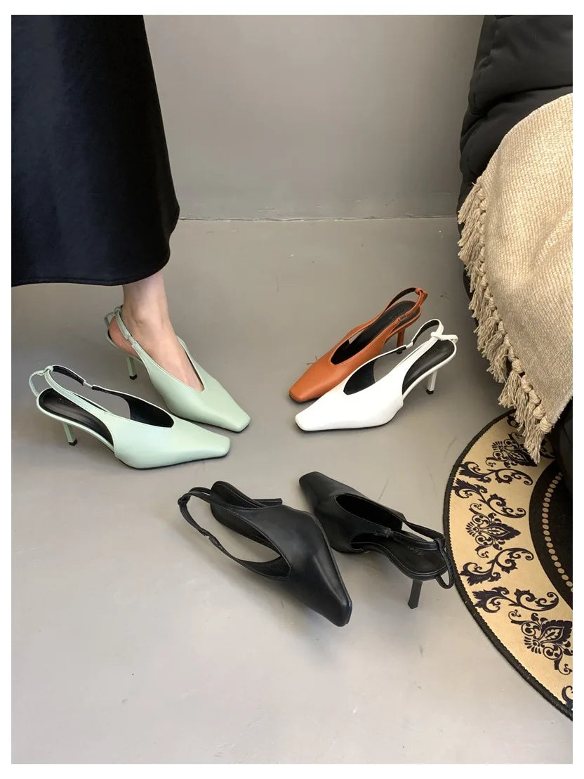 2026 New Spring Women Sandals Fashion Thin High Heels Pumps Square Toe Shallow Women's Shoes For Party Dress Mules Zapatos Mujer