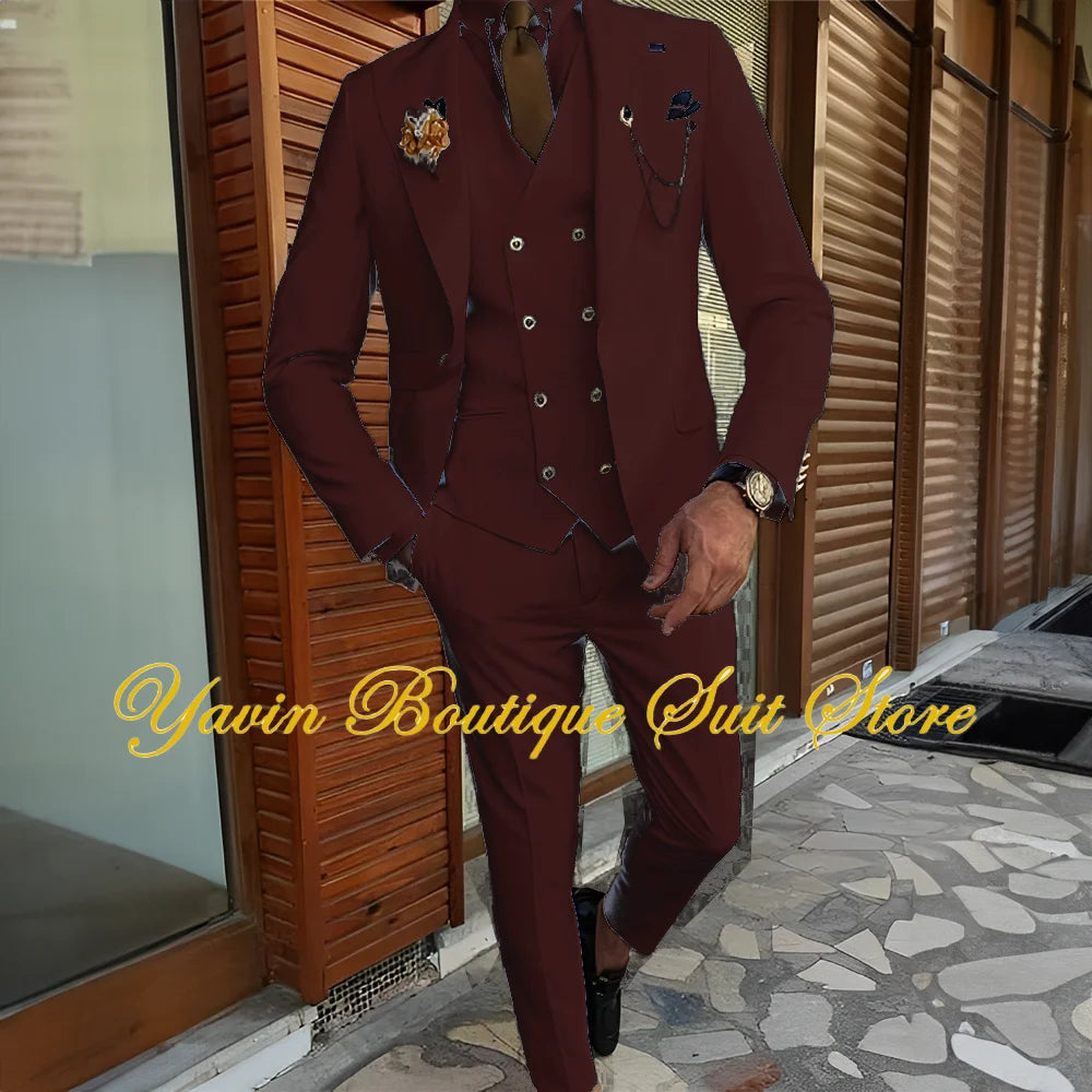 Men's Suit 3-piece Formal Blazer Pants Vest Wedding Groom Tuxedo Customized Elegant Men's Suits