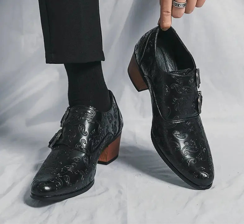 Men's Wedding Shoes Fashion Slim Fit Pointed High Heel Pullover Shoes Breathable Leather Shoes Classic Vintage Men's Dress Shoe