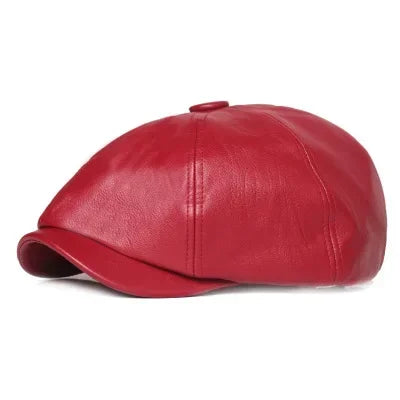 1 Pcs PU Leather Women Hat 2023 New Fashion Street French Artist Warm Beanie Cap Autumn Winter Retro Solid Color Black Beret