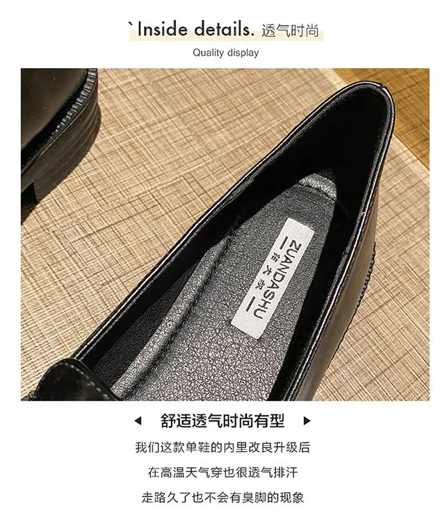 New Women Pointed Toe Leather Casual Shoes British Style Dress Shoes Fashion Cool Slip-on Loafers