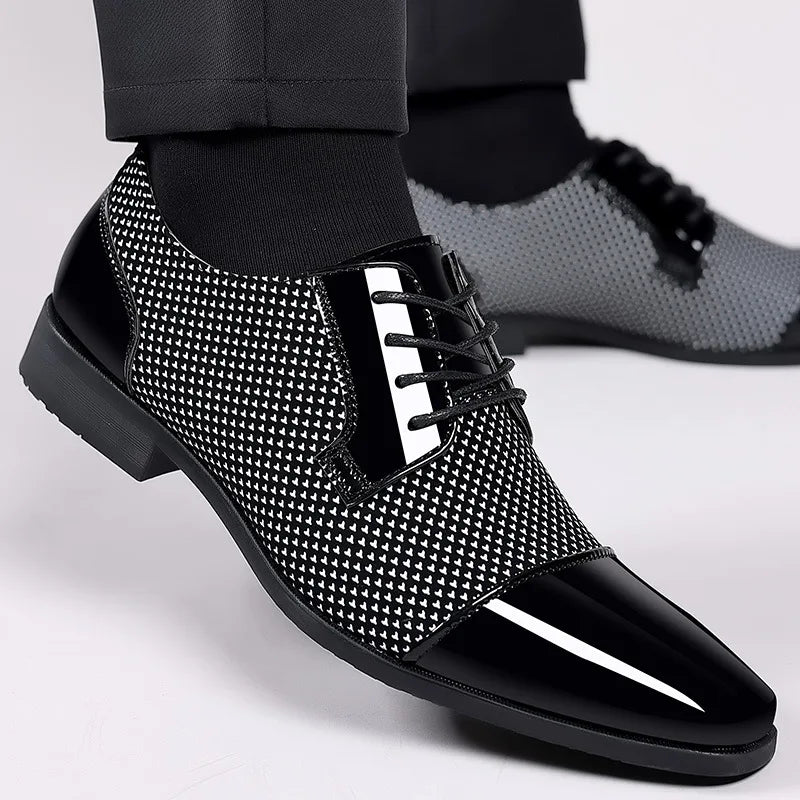Luxury Men's Dress Shoes PU Leather Shoes Lace Up Office Black Oxfords Flats Wedding Party Shoe Business Pointed Toe Men Shoes