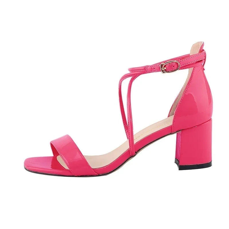 Women Sandals Fashion 2026 Summer Thick High Heels Sexy Pumps Sandals Ankle Strap Work Office OL Party Dress Wedding Shoes