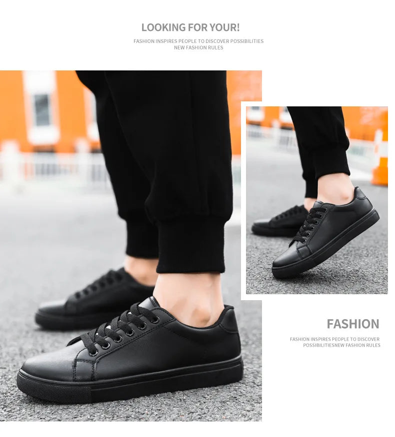 White Black Men Shoes Comfortable Casual Skateboard Shoes Men Solid Leisure Sneakers Lightweight Walking Shoes
