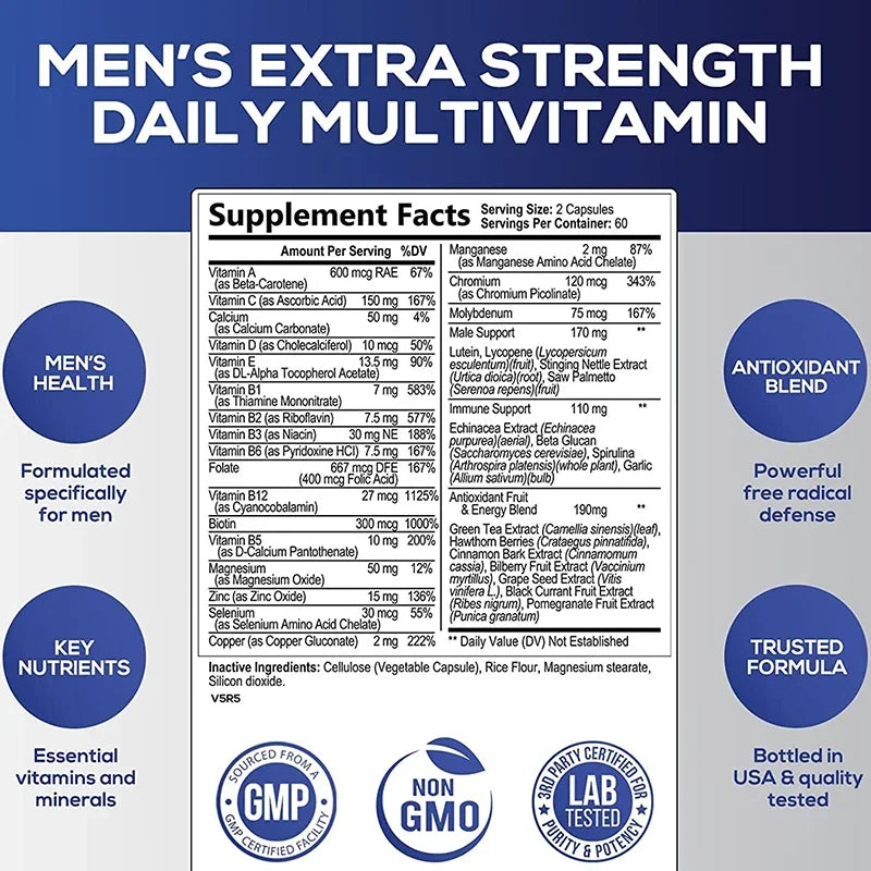 Men's Multivitamin Supplement-Daily Multivitamins and Nutrients To Support A Healthy,Active Lifestyle,Energy,Heart,Brain Health