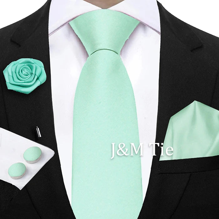 Mens Ties Solid NeckTie Pocket Square Brooch Set Men's Wedding Pink Blue Purple Tie Suit Accessories Fit Group Holiday Party
