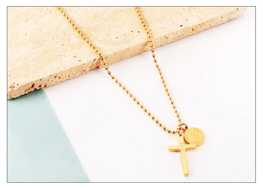 Classic Cross Pendant Necklaces For Women Girls Fashion Gold Plated Stainless Steel O Chain Collares Para Mujer Jewelry Gifts
