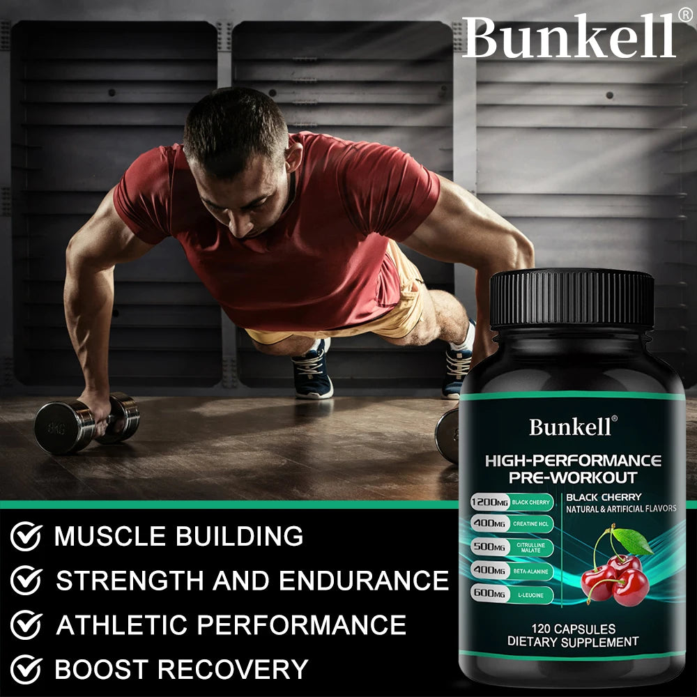 Bunkell Pre-Workout Supplement - Amino Acids, Creatine HCI, Citrulline Malate, Beta-Alanine To Improve Athletic Performance