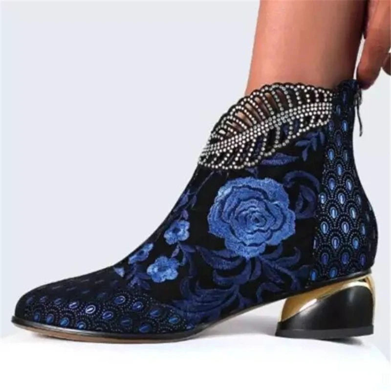 Women Boots Handmade Embroidery Shoes for Women 2025 New Luxury Elegant Women Boots High Heel Ankle Boots Party Zapatos De Mujer