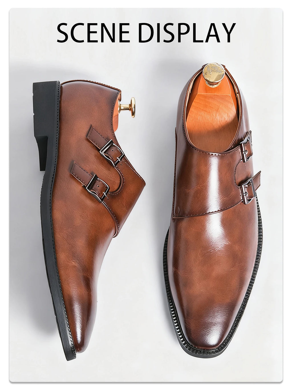 Classic Retro Dress Men's Monk Leather Shoes With Pointed Toe Buckle Business Office Wedding Comfortable Men's Oxfords Shoes