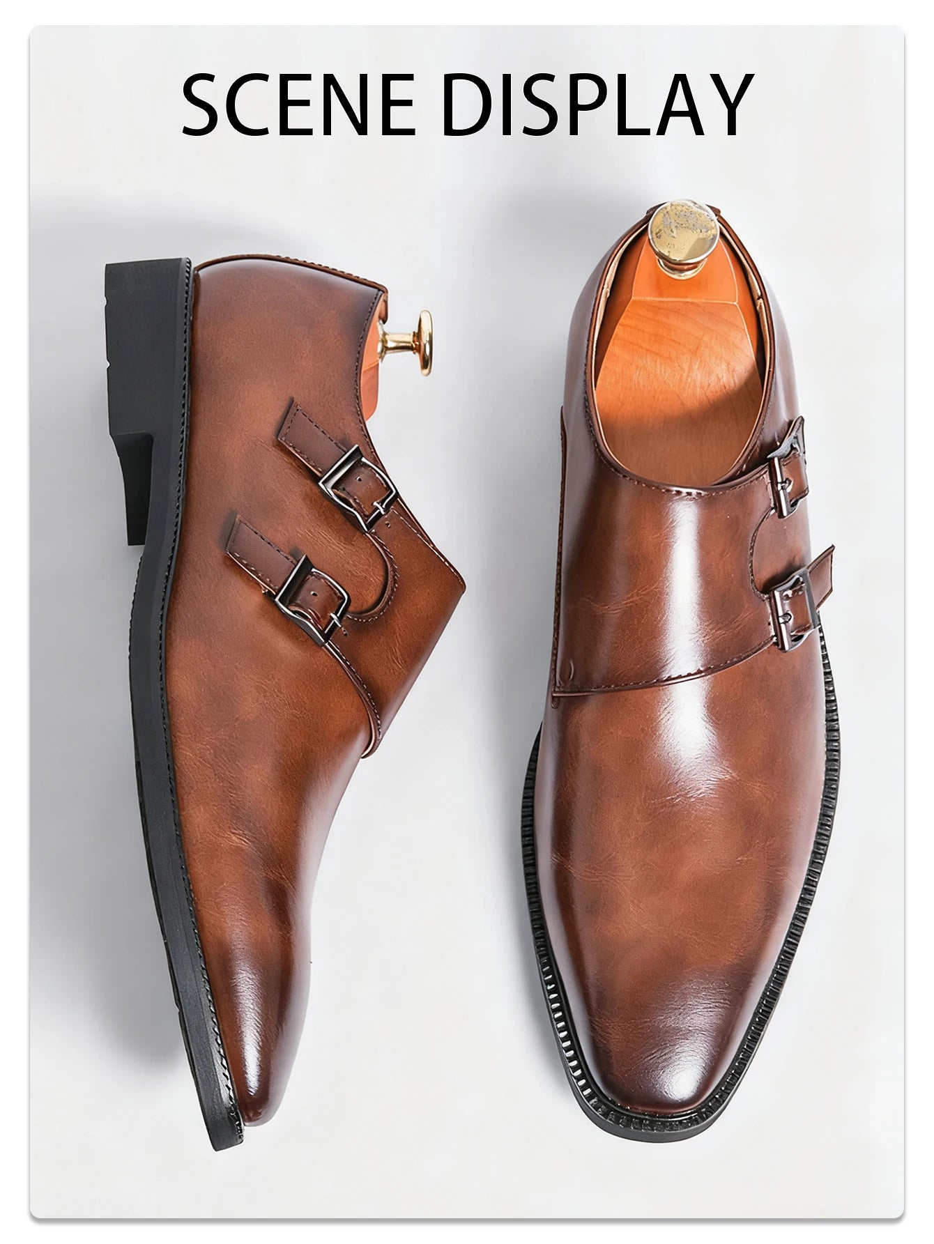 Classic Retro Dress Men's Monk Leather Shoes With Pointed Toe Buckle Business Office Wedding Comfortable Men's Oxfords Shoes