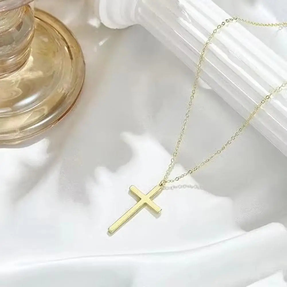 Christian Titanium Steel Cross Nacklace For Men Women Single Cross Pendant Necklace Women Men Link Chain Charm Necklace Jewelry